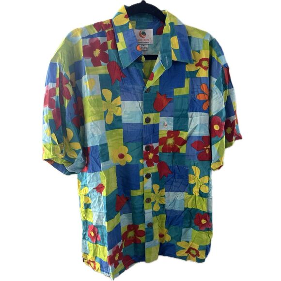 Mango Moon Men's Vintage Hawaiian Geometric Graphic Artsy Floral Shirt M - Picture 1 of 5